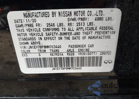 2021 Infiniti Q50 Luxe from USA, damaged, VIN JN1EV7BP8MM703440